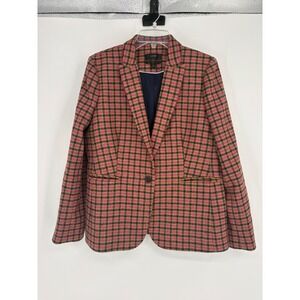 J.Crew Blazer Womens 14 Pink Parke Abraham Moon Wool Plaid Single Button Jacket